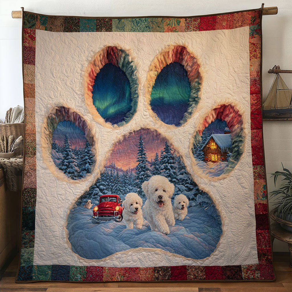 Bichon Frise Paw Wonderland Quilt Blanket Christmas Throw Blanket Bichon Frise Themed Gifts