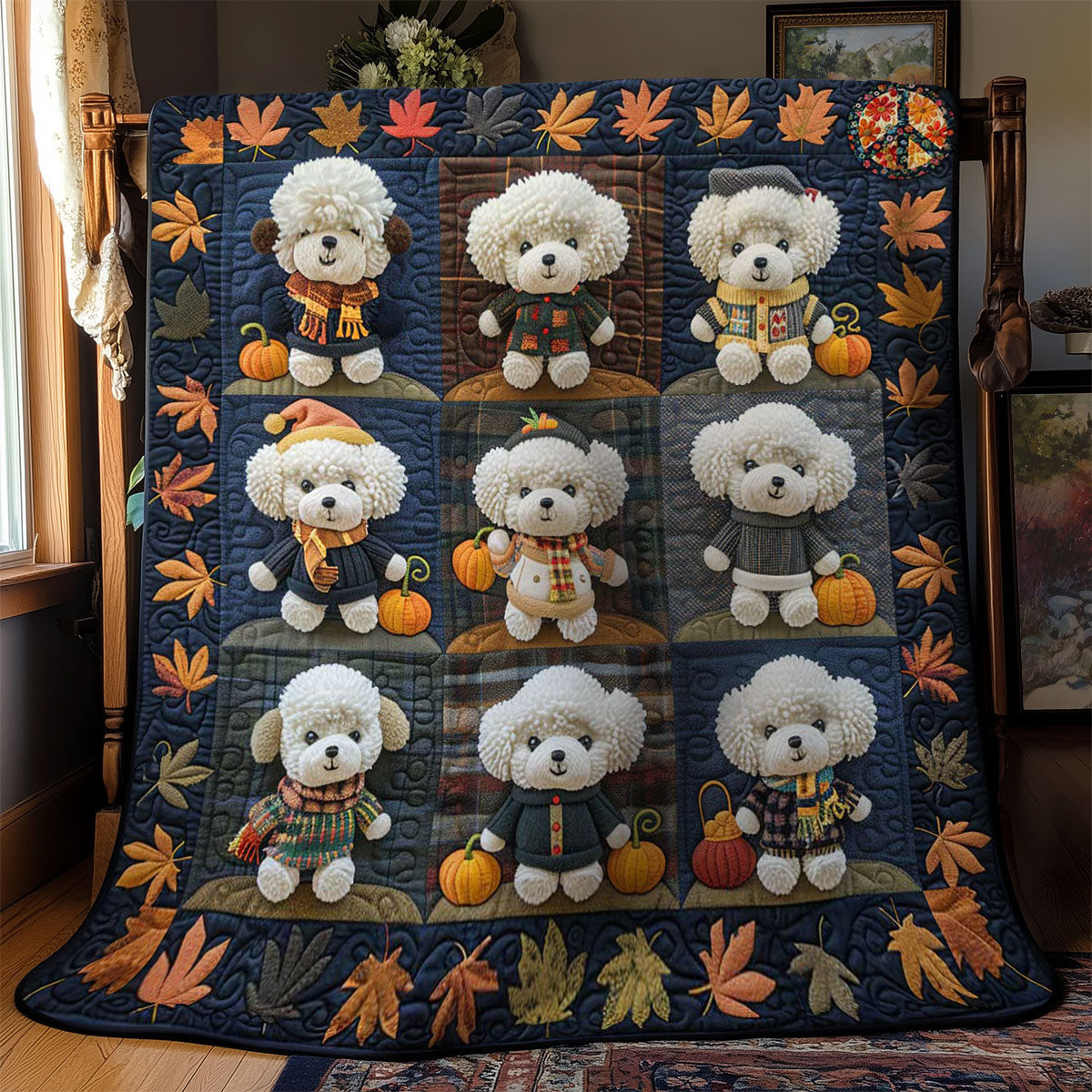 Bichon Frise Pumpkin Pals Holiday Christmas Quilt Blanket Great Gifts For Dog Lovers