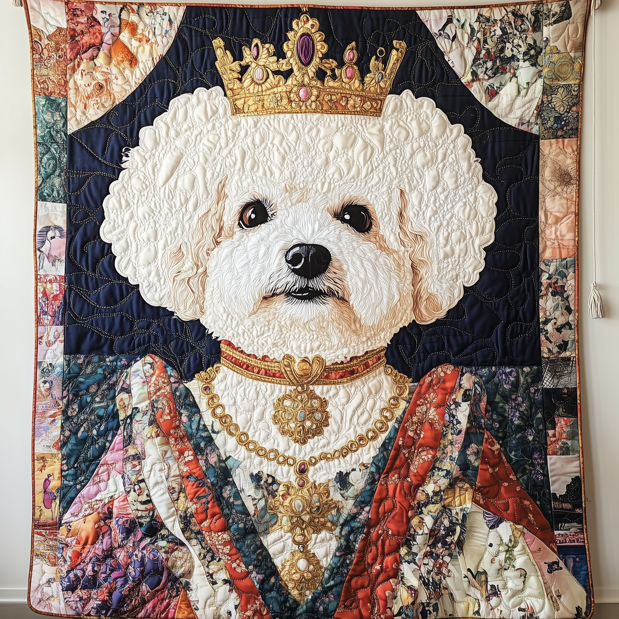 Bichon Frise Queen Dog Crown Quilted Blanket Queen Dog Gifts For Bichon Frise Owners