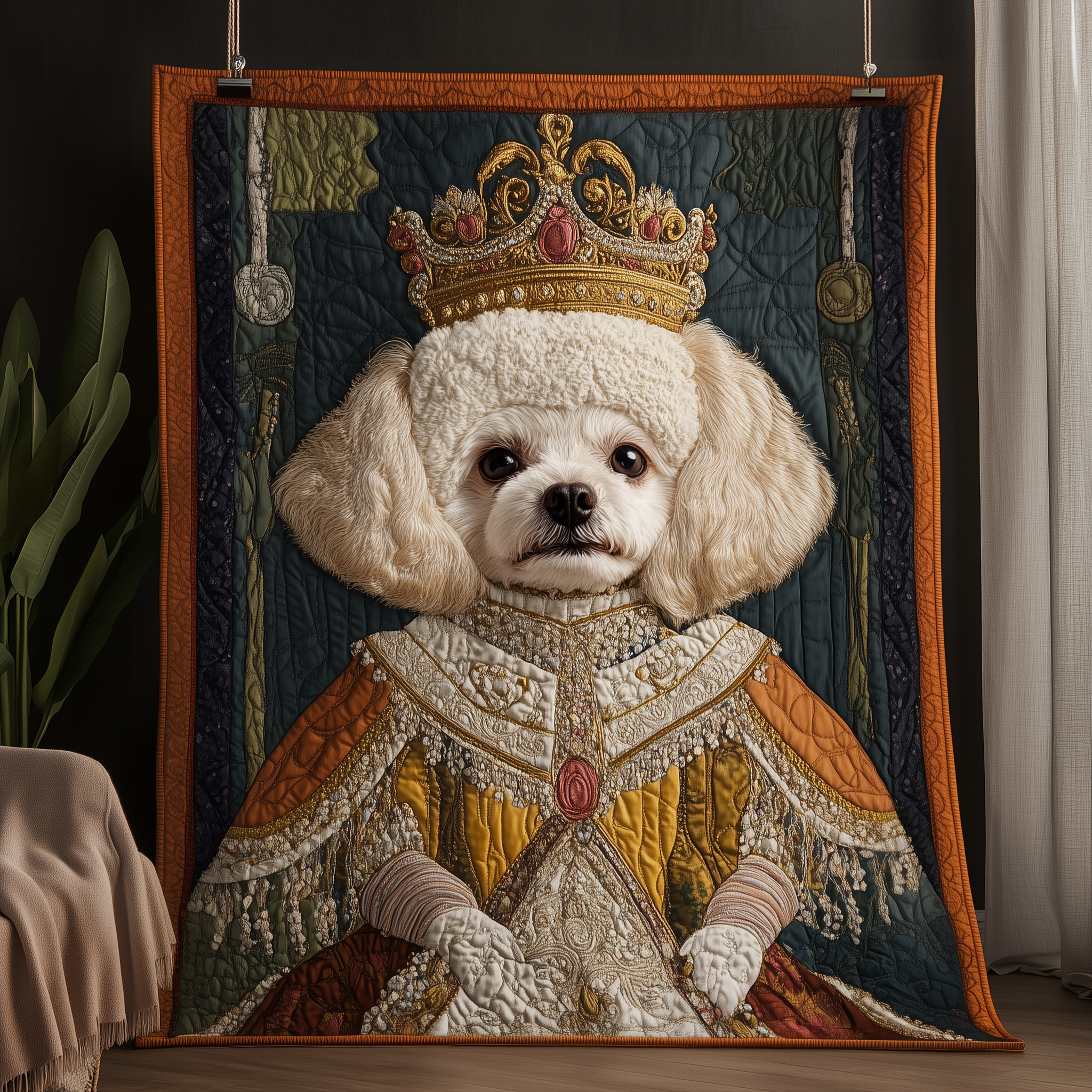 Bichon Frise Queen Dog Elegant Quilted Blanket Puppy King Gifts For Bichon Frise Owners