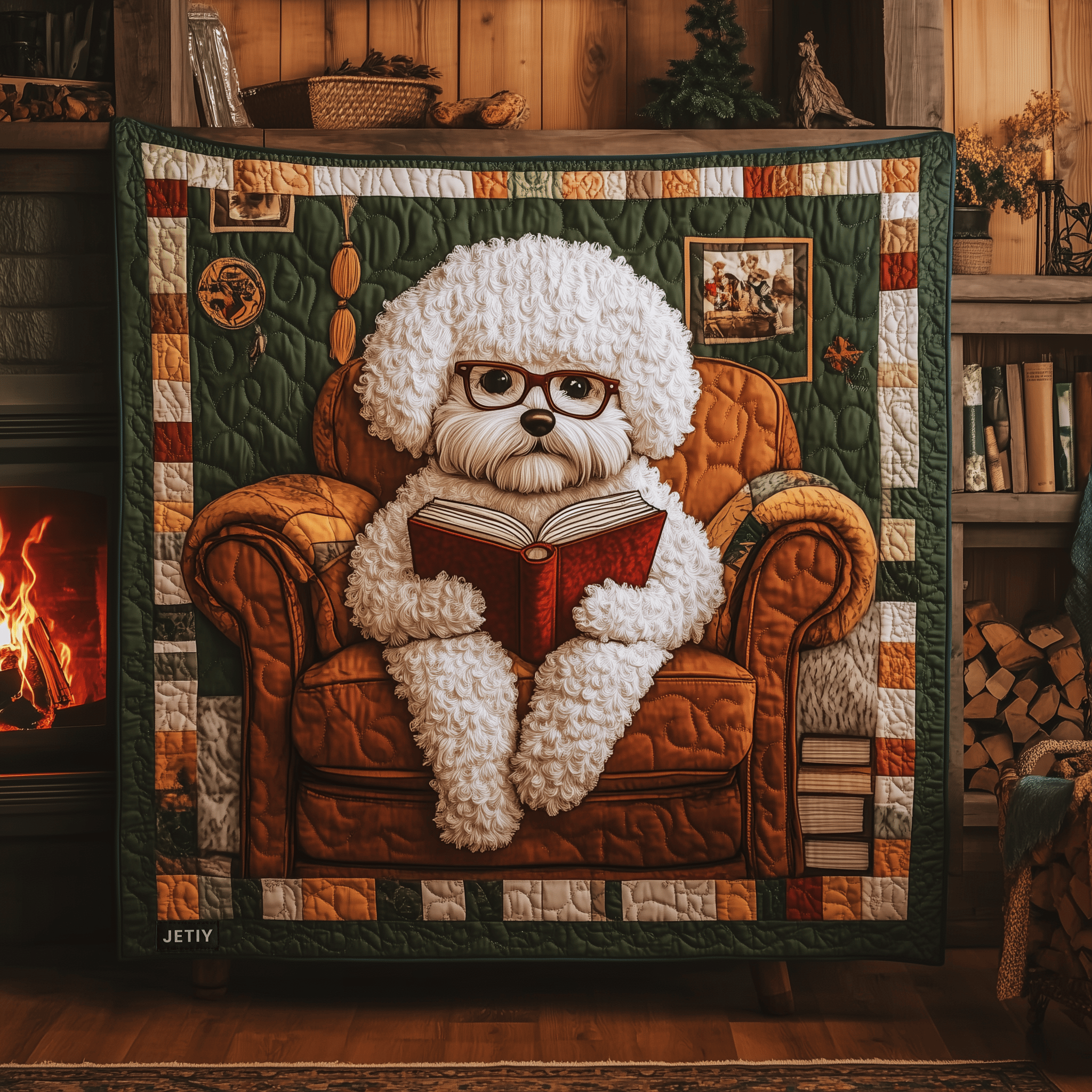 Bichon Frise Reading Book Quilted Blanket Christmas Throw Blanket Unique Christmas Gifts