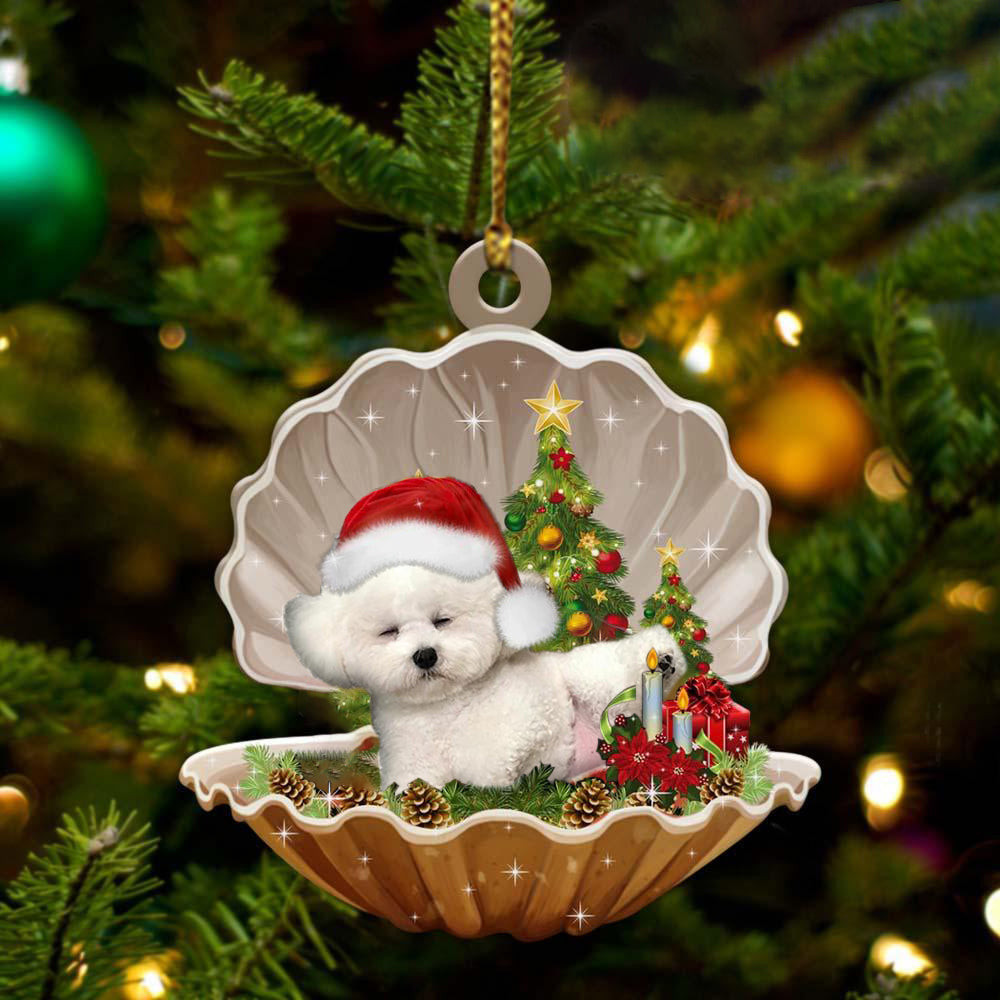 Bichon Frise Sleeping in Pearl Dog Christmas Ornament Flat Acrylic