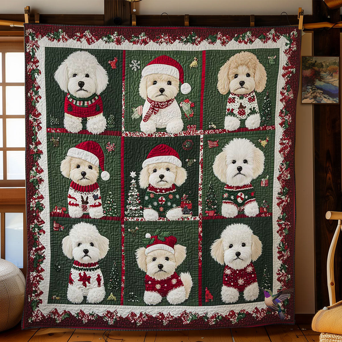 Bichon Frise Snowy Delights Holiday Christmas Quilt Blanket Great Gifts For Dog Lovers