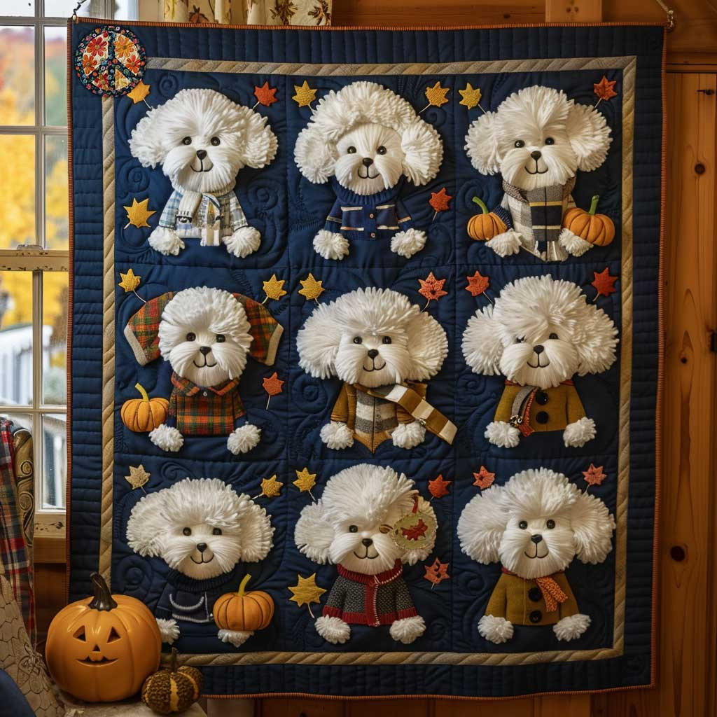 Bichon Frise Snuggly Sweaters Holiday Christmas Quilt Blanket Great Gifts For Dog Lovers