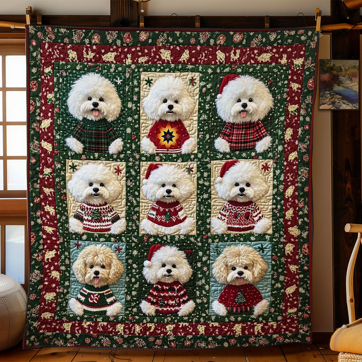 Bichon Frise Winter Snuggles Holiday Christmas Quilt Blanket Great Gifts For Dog Lovers