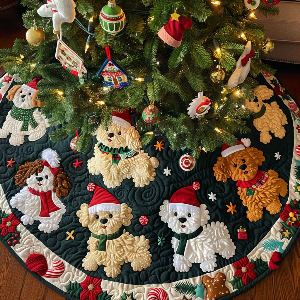 Bichon Snowflake Magic Christmas Quilted Tree Skirt Christmas Holiday Living Room Decor Home