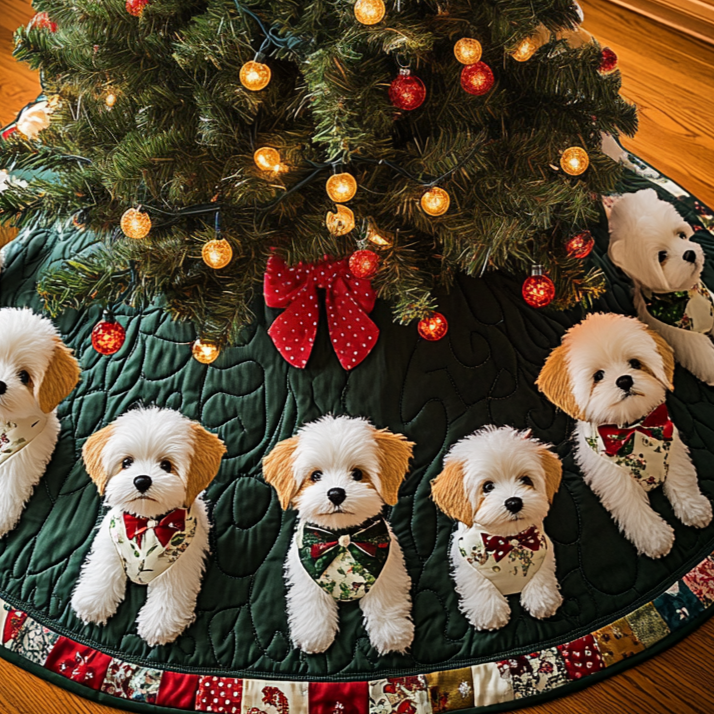 Bichon Winter Wonderland Christmas Quilted Tree Skirt Christmas Holiday Living Room Decor Home