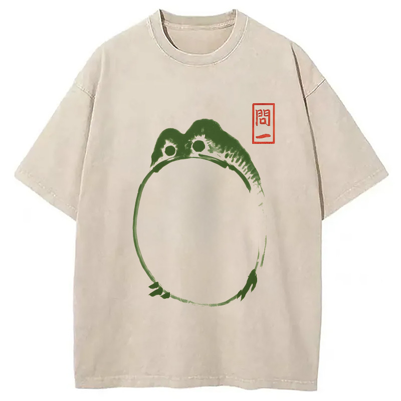 Big Belly Frog Washed T-Shirt Soft Cotton Daily Wear Tee Gifts For Friends