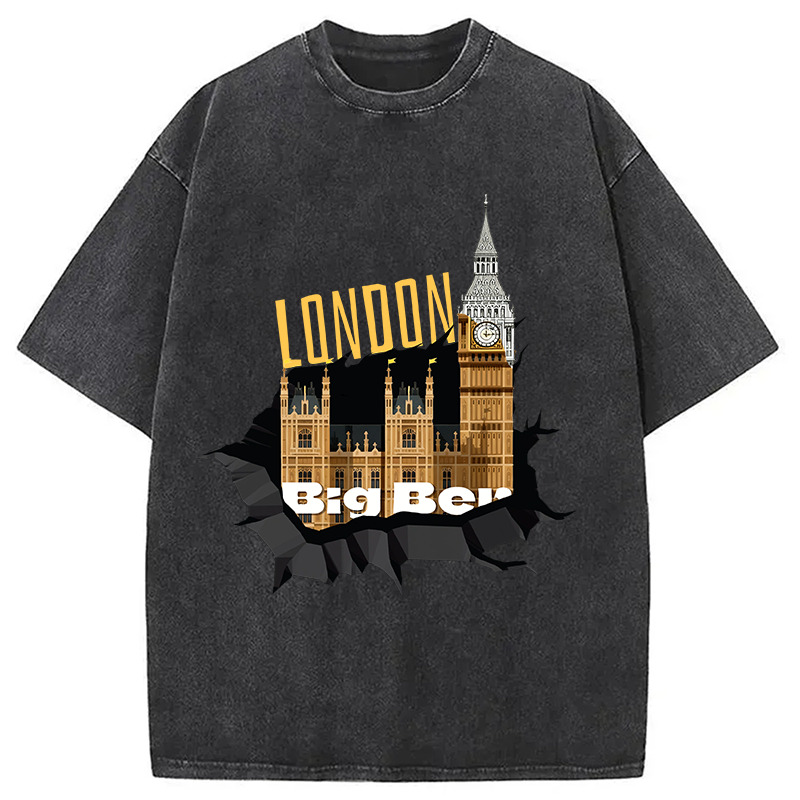 Big Ben Crack Washed T-Shirt Casual Vintage Everyday Look Gifts For Sister