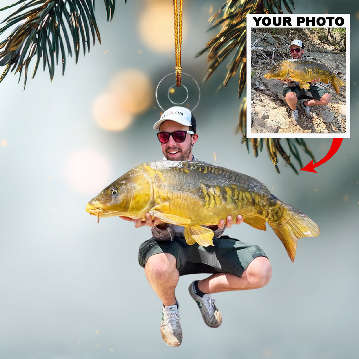 Big Carp Catch Personalized Photo Mica Ornament Christmas Gift For Family Members Carp Fis