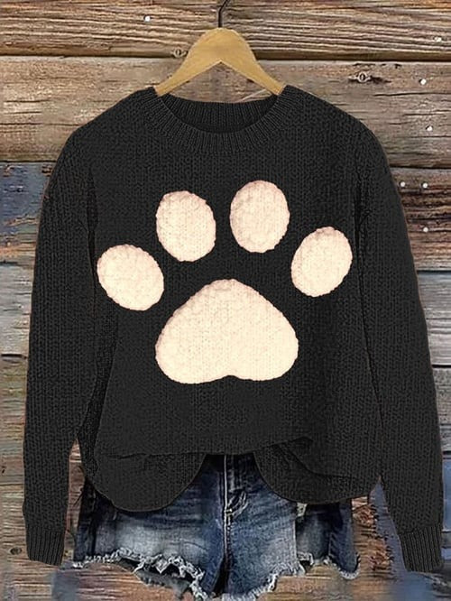 Big Cat Paw Sweater Funny Graphic Print Sweater Xmas Holiday Presents For Cat Lovers