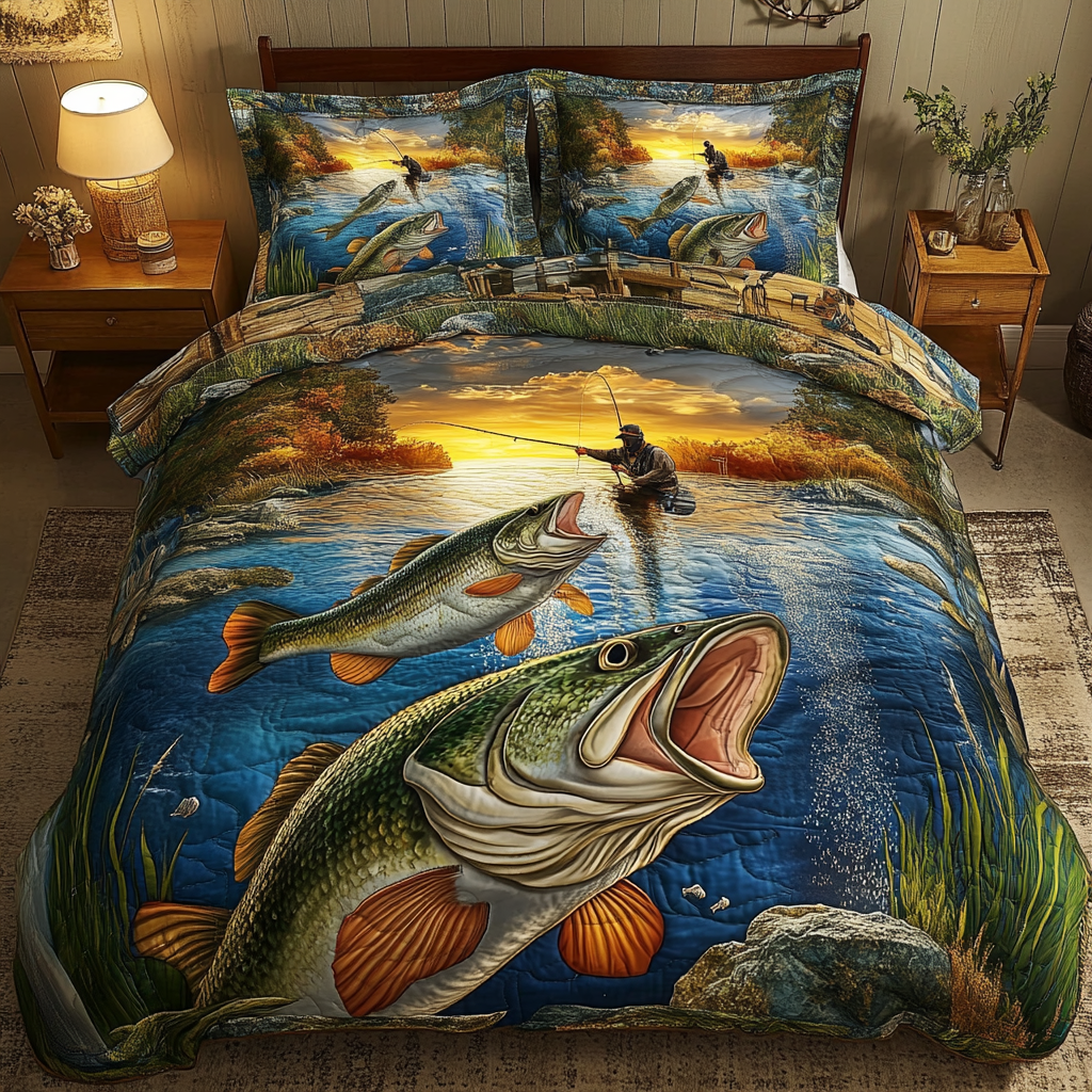 Big Catch Quilted Bedding Set Best Comforter Sets Best Gifts For Fisherman