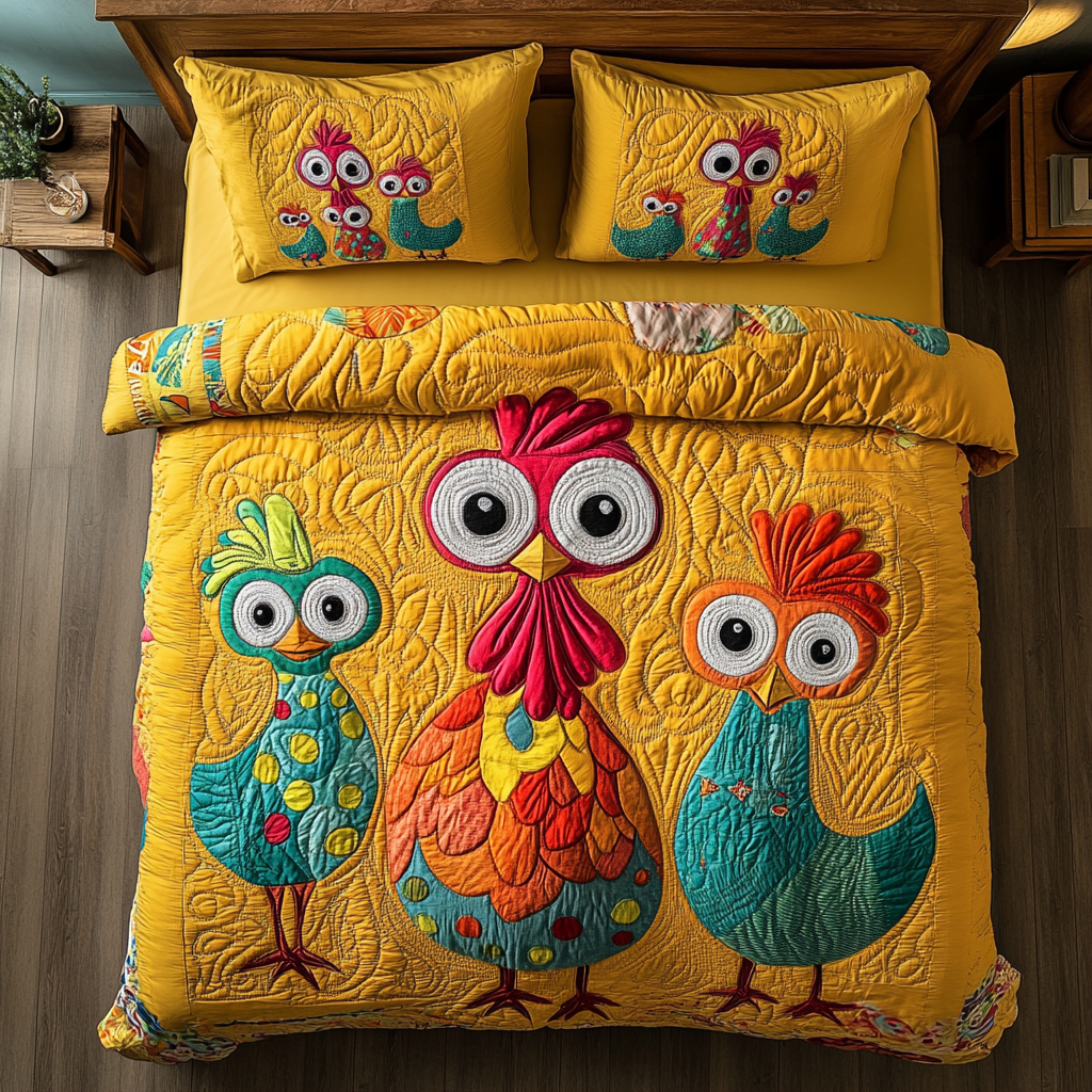 Big Eyes Chickens Quilted Bedding Set Duvet Cover Bedspread Best Gifts For Women