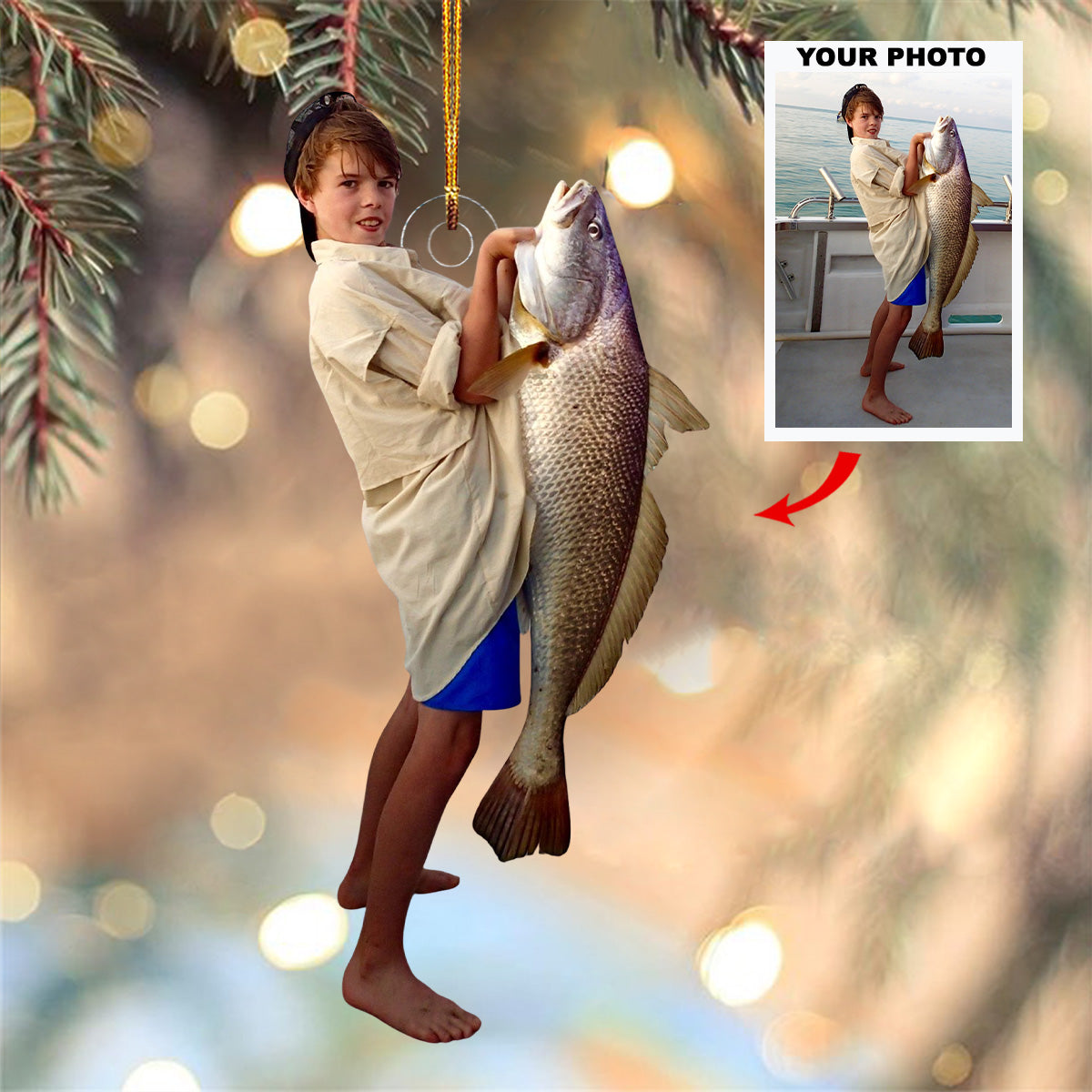 Big Fish Personalized Photo Mica Ornament Gift For Fishing Lovers Family Members
