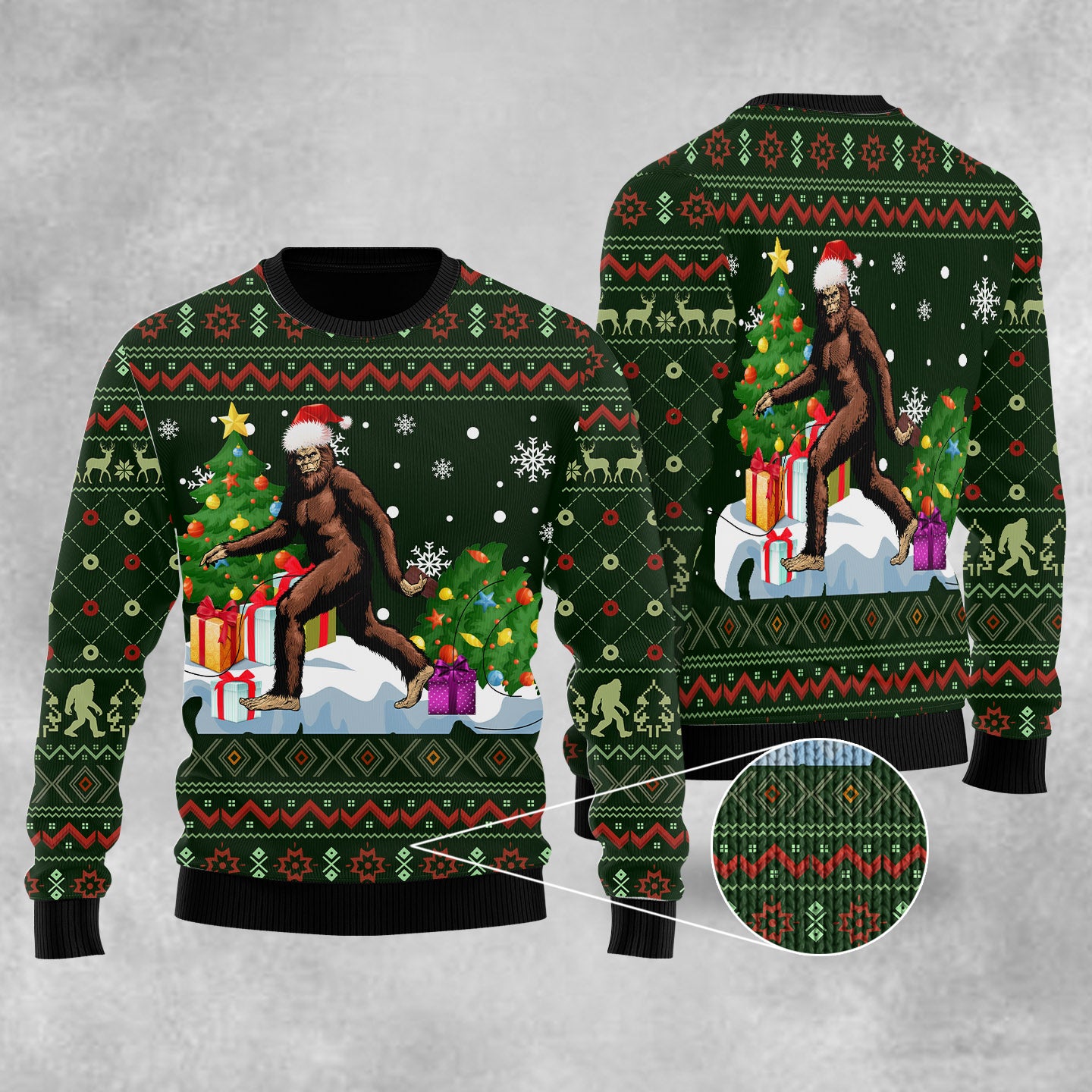 Big Foot Pine Tree And Gifts Ugly Christmas Sweater Funny Gifts For People Who Like Bigfoot