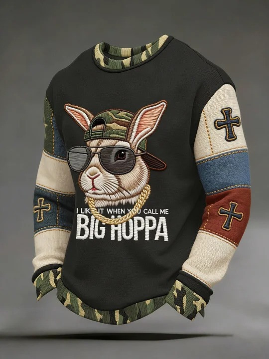 Big Hoppa Camo Easter Long Sleeve Shirt Hip Hop Bunny Cross Holiday Clothing Best Gift For Easter Lovers
