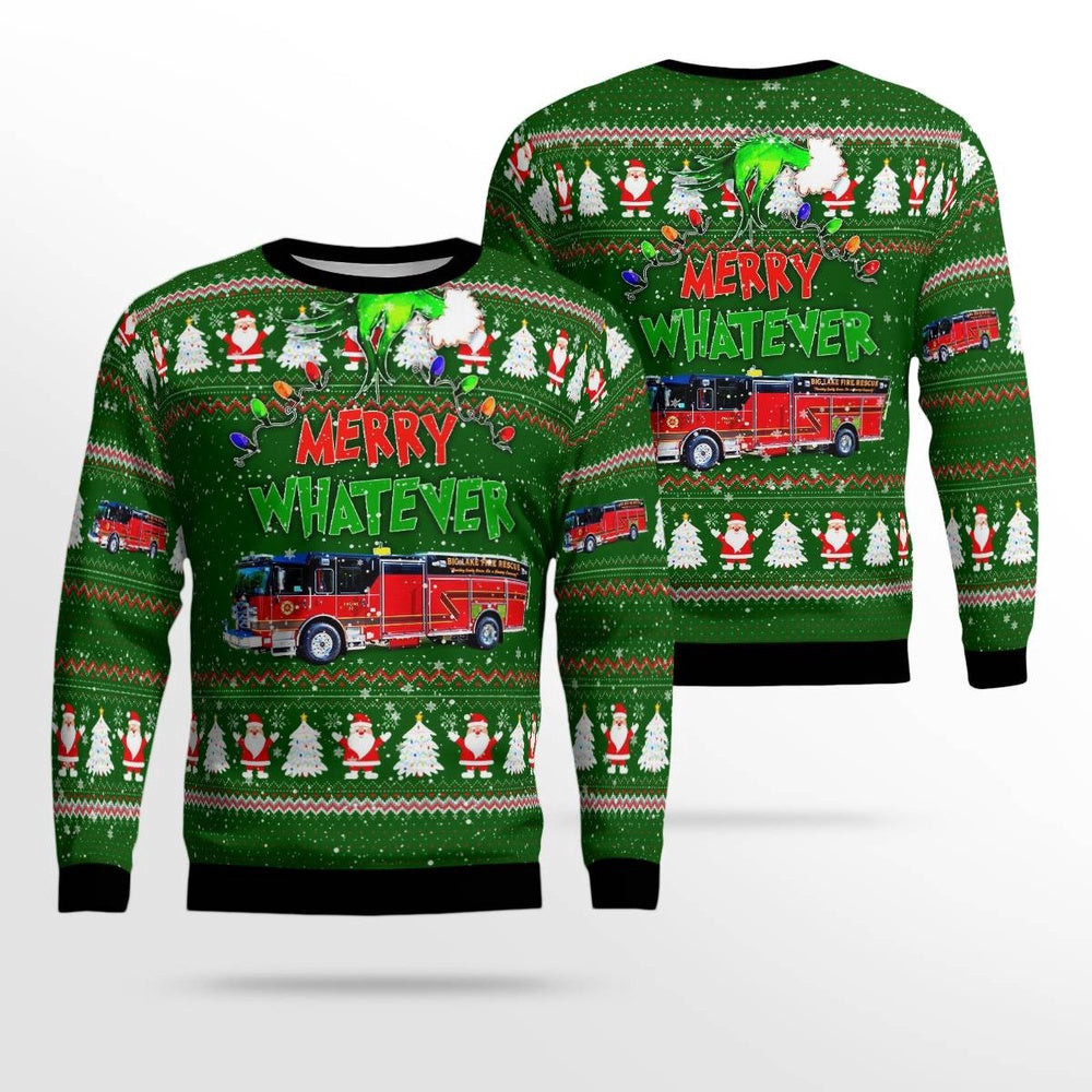 Big Lake Minnesota Big Lake Fire Department Christmas AOP Ugly Sweater Xmas Unisex Sweater Christmas Gifts for Men Women