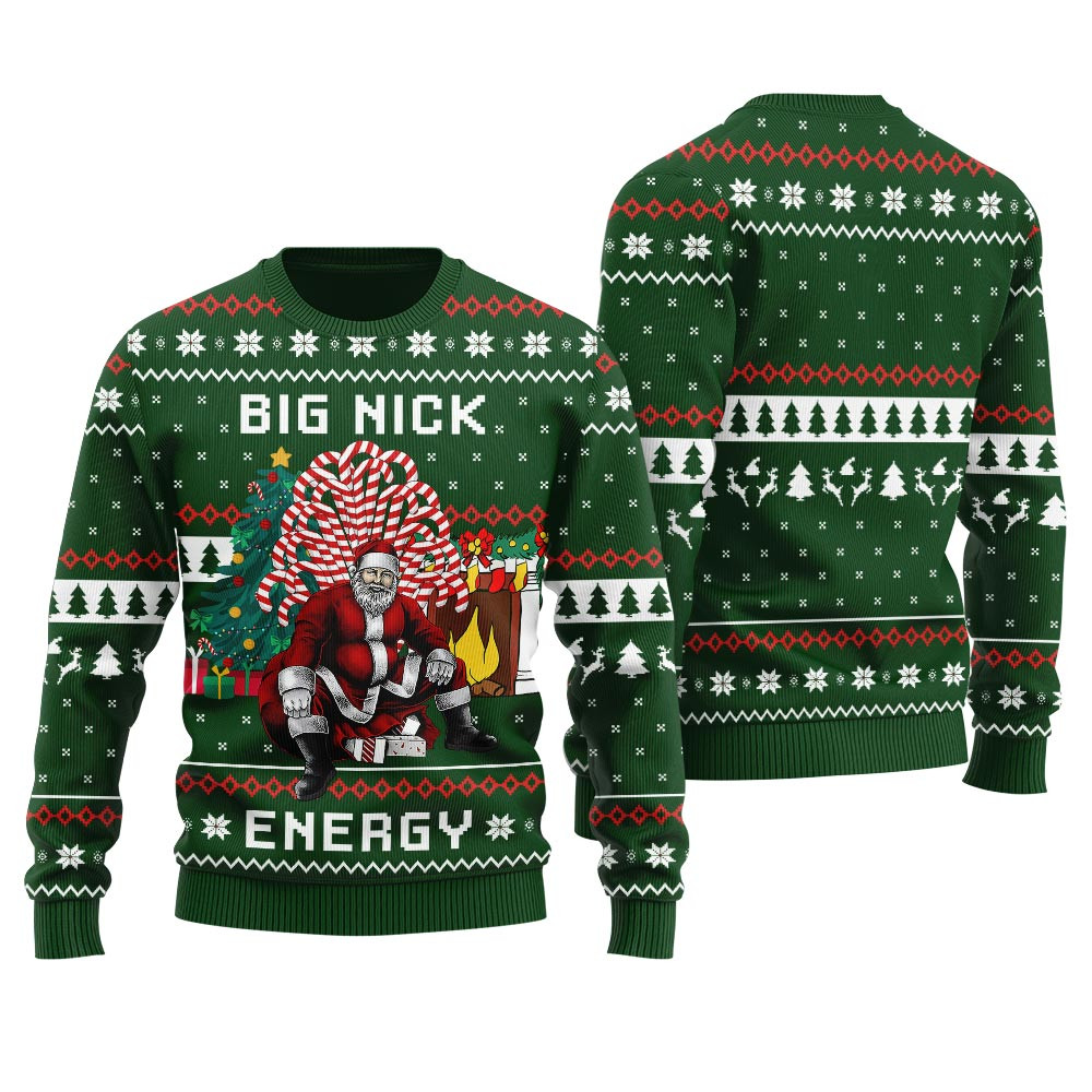 Big Nick Energy Funny Santa Christmas Sweater Warm and Comfy Sweater for Winter Days