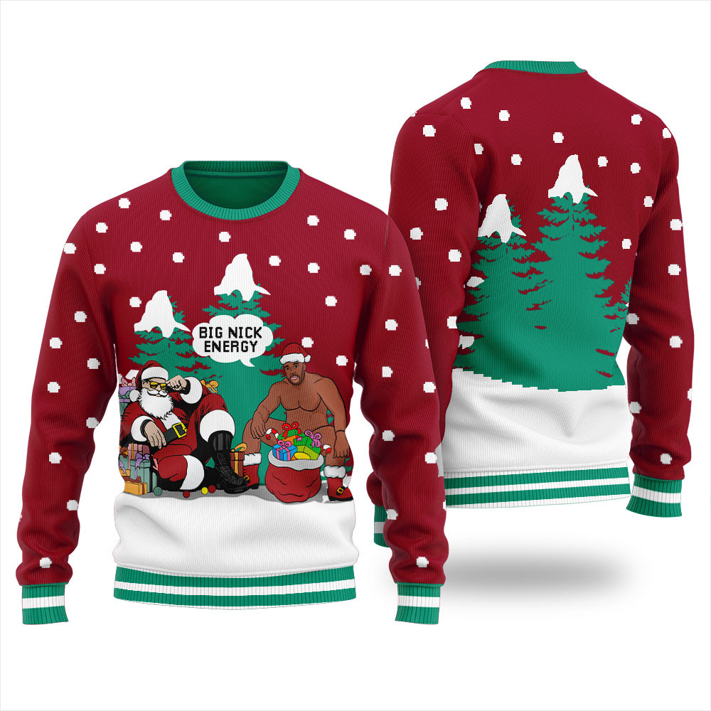 Big Nick Energy Santa Barry Wood Mens Christmas Sweater Unique Holiday Merch Gift for Home and Family