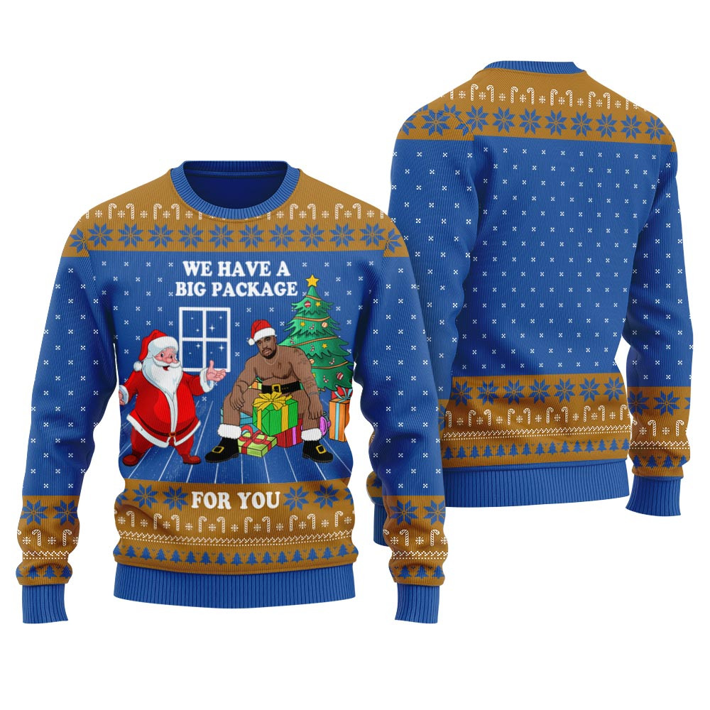 Big Package Funny Santa Womens Ugly Christmas Sweater Warm Winter Merch Gift for Someone You Love