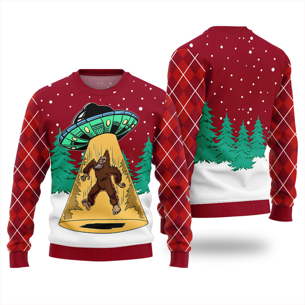 Bigfoot Alien Ugly Christmas Sweater For Unisex Lovely Christmas Sweater Gift for Mom or Grandma
