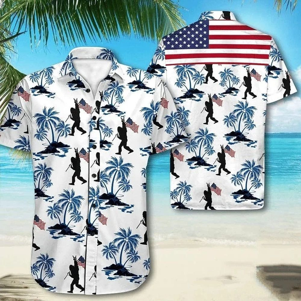 Bigfoot American Flag 4th Of July Hawaiian Shirt Bigfoot Aloha Shirt Dad Gifts