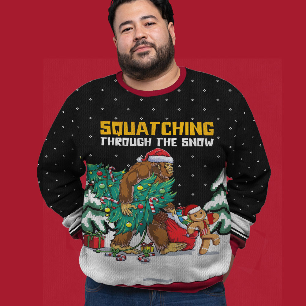 Bigfoot And Gingerbread Plus Size Ugly Christmas Sweater For Men Women Seasonal Gift Merch for Cozy Christmas Vibes