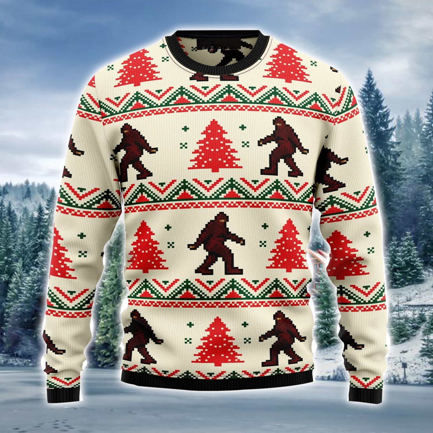 Bigfoot And Pine Tree Ugly Christmas Sweater Funny Jumper Bigfoot Presents For Men