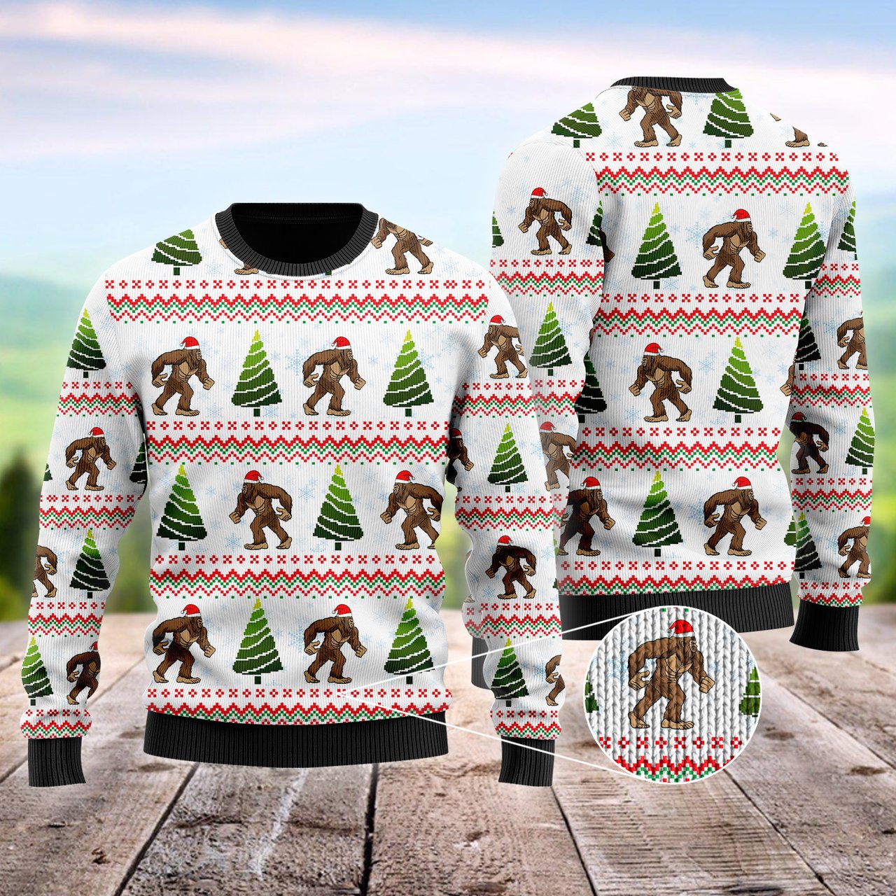 Bigfoot And Pine Tree Ugly Christmas Sweater Winter Clothes Gifts For People Who Like Bigfoot