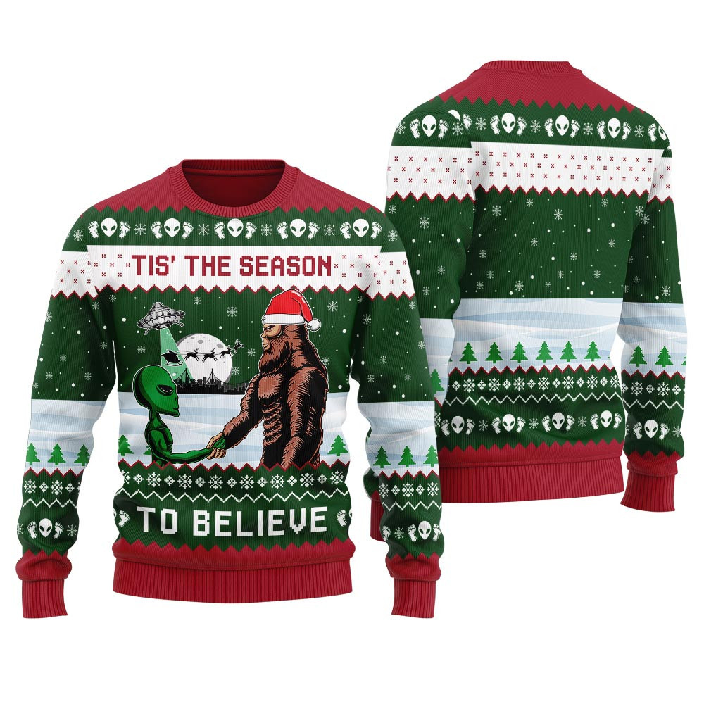 Bigfoot And Ufo Christmas Sweater Men Trending Christmas Merch Gift 2025 Collection