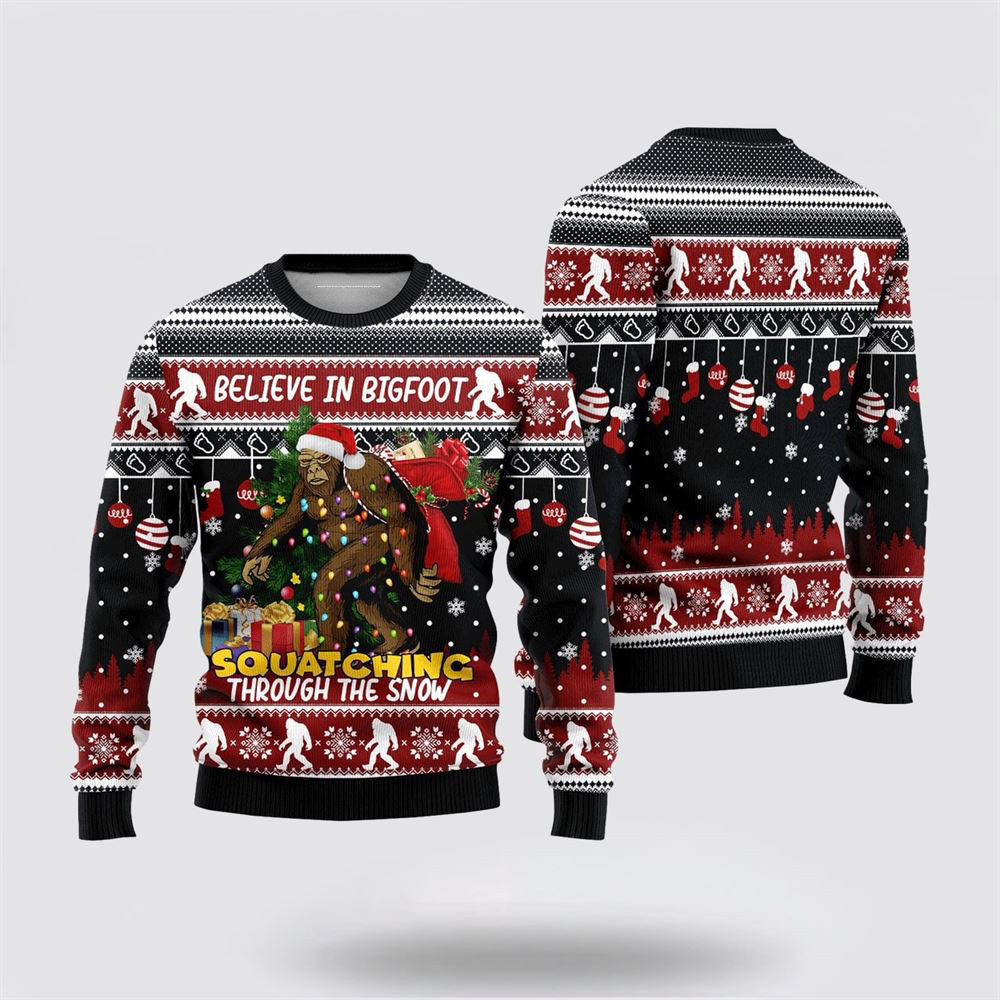 Bigfoot Believe In Bigfoot Squatching Ugly Christmas Sweater  For Men And Women Gifts For Couples