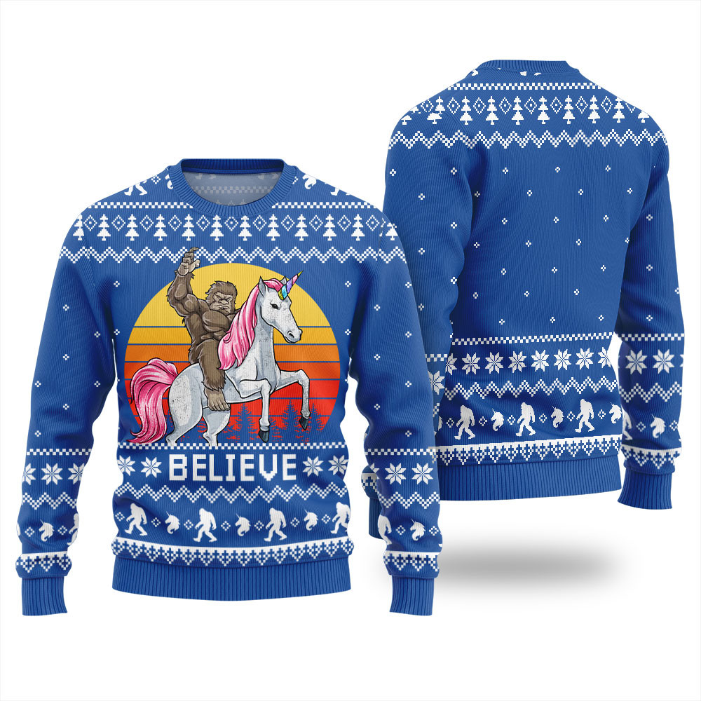 Bigfoot Believe Unicorn Christmas Sweater Men Trending Christmas Merch Gift 2025 Collection