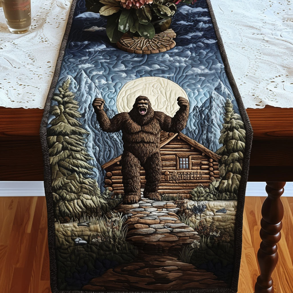 Bigfoot Cabin Night Quilted Table Runner Dining Table Decor Ideas Gifts For Bigfoot Lovers