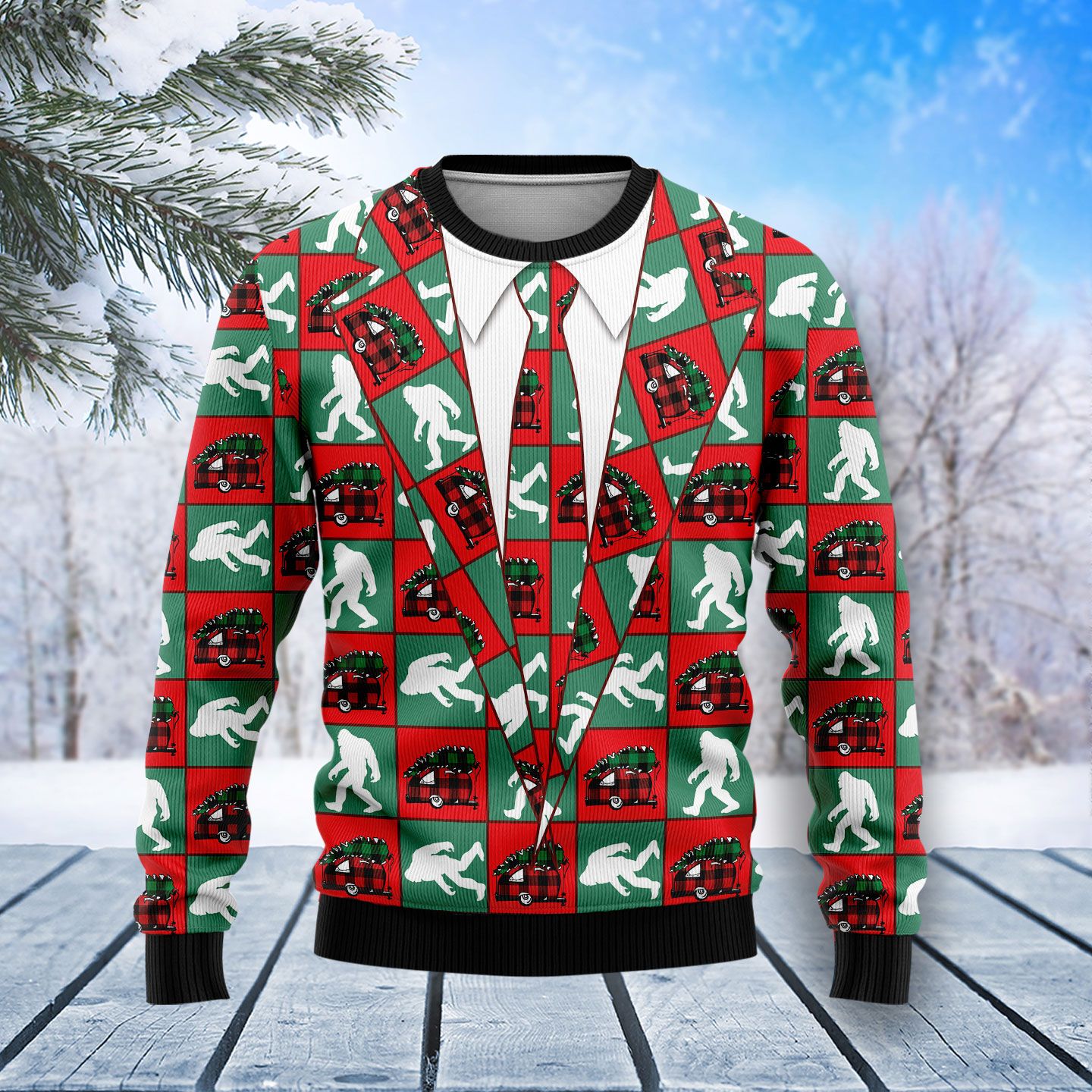 Bigfoot Camping Ugly Christmas Sweater Funny Holiday Clothes Bigfoot Themed Gifts