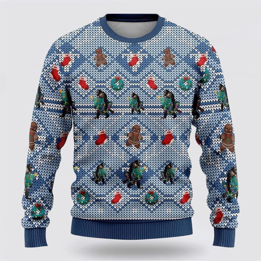 Bigfoot Christmas Blue Pattern Ugly Christmas Sweater Ugly Christmas Sweatshirt Christmas Gift