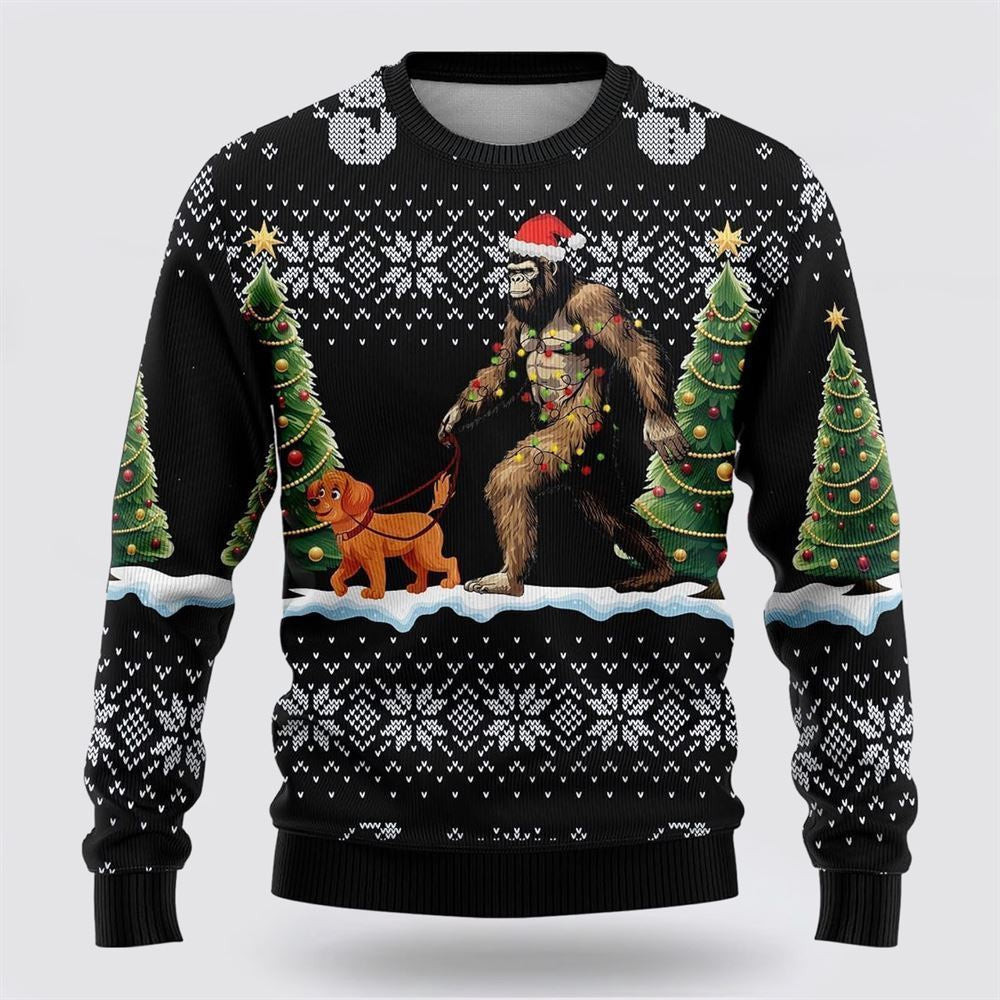 Bigfoot Christmas Dog Black Pattern Ugly Christmas Sweater Ugly Christmas Sweatshirt Christmas Gift