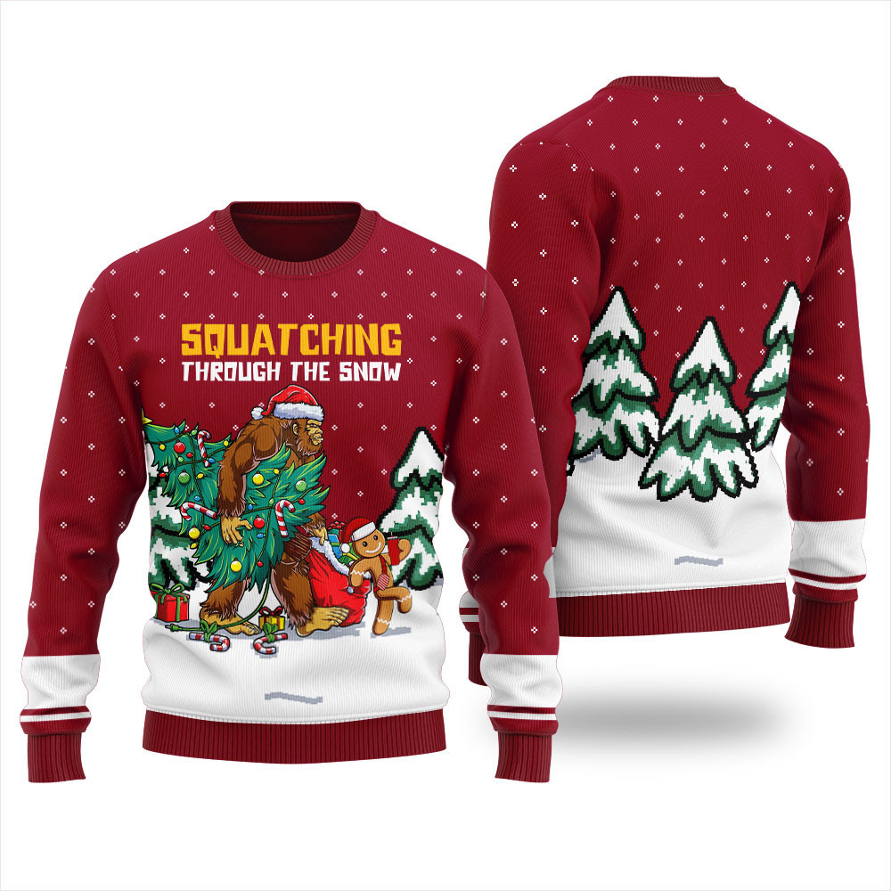 Bigfoot Christmas Ugly Sweater Womens Stylish Winter Sweatshirt for Everyday Wear