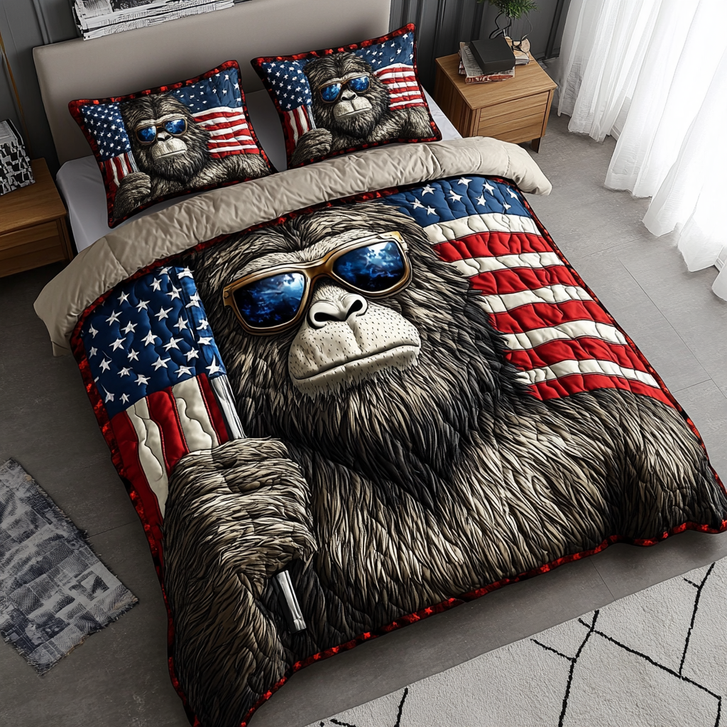 BigFoot Cool Quilted Bedding Set Patriotic Bedroom Ideas Bigfoot Gifts For Adults
