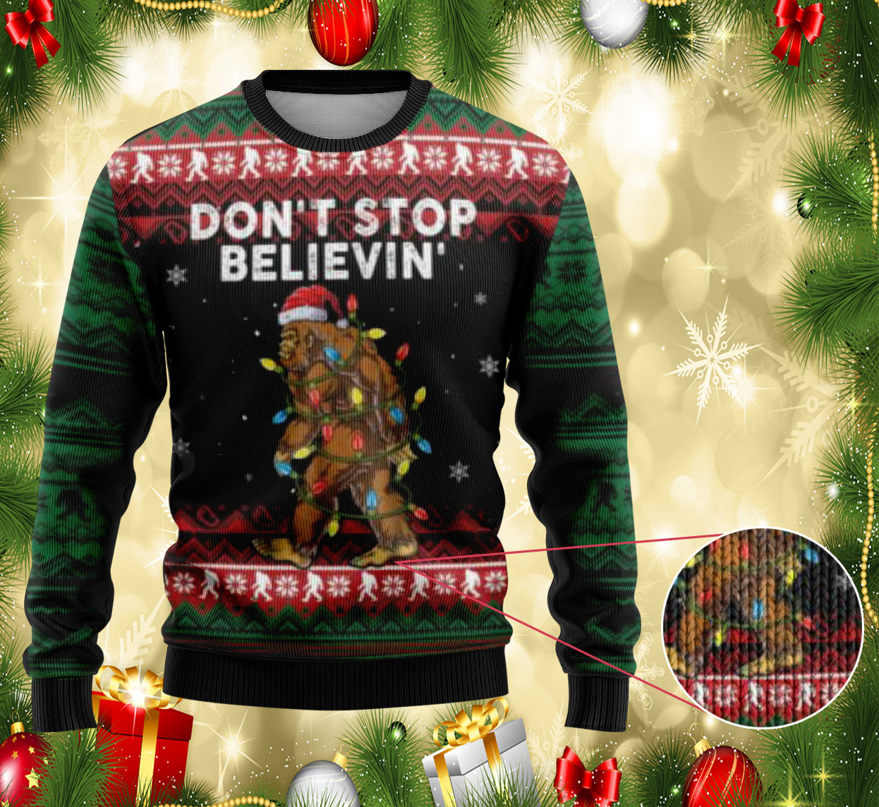 Bigfoot Don't Stop Believin' Christmas Ugly Sweater Cool Holiday Clothing for Fans