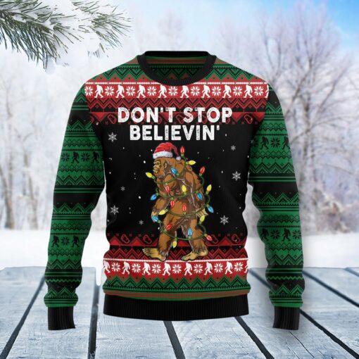 Bigfoot Don't Stop Believin Ugly Christmas Sweater Funny Clothing Bigfoot Gifts Items To Buy