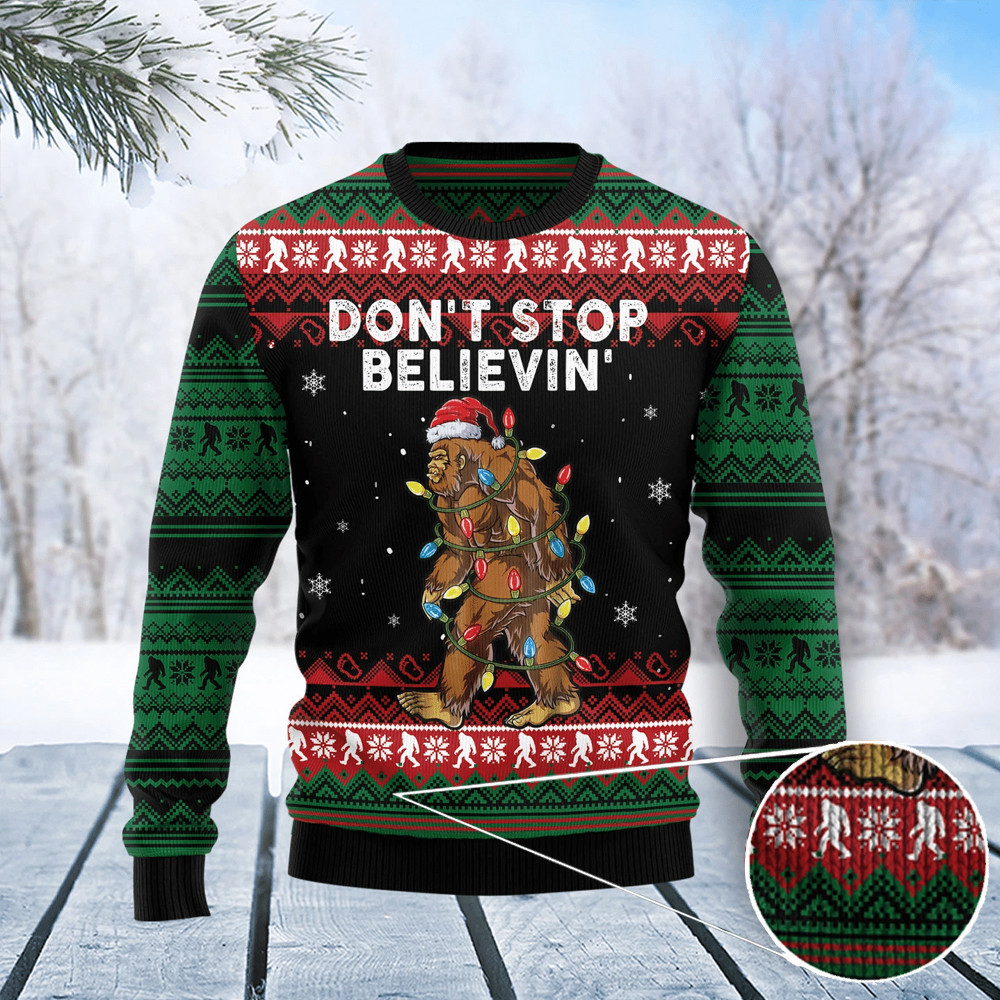 Bigfoot Don't Stop Believin' Ugly Christmas Sweater Xmas Gift For Friends