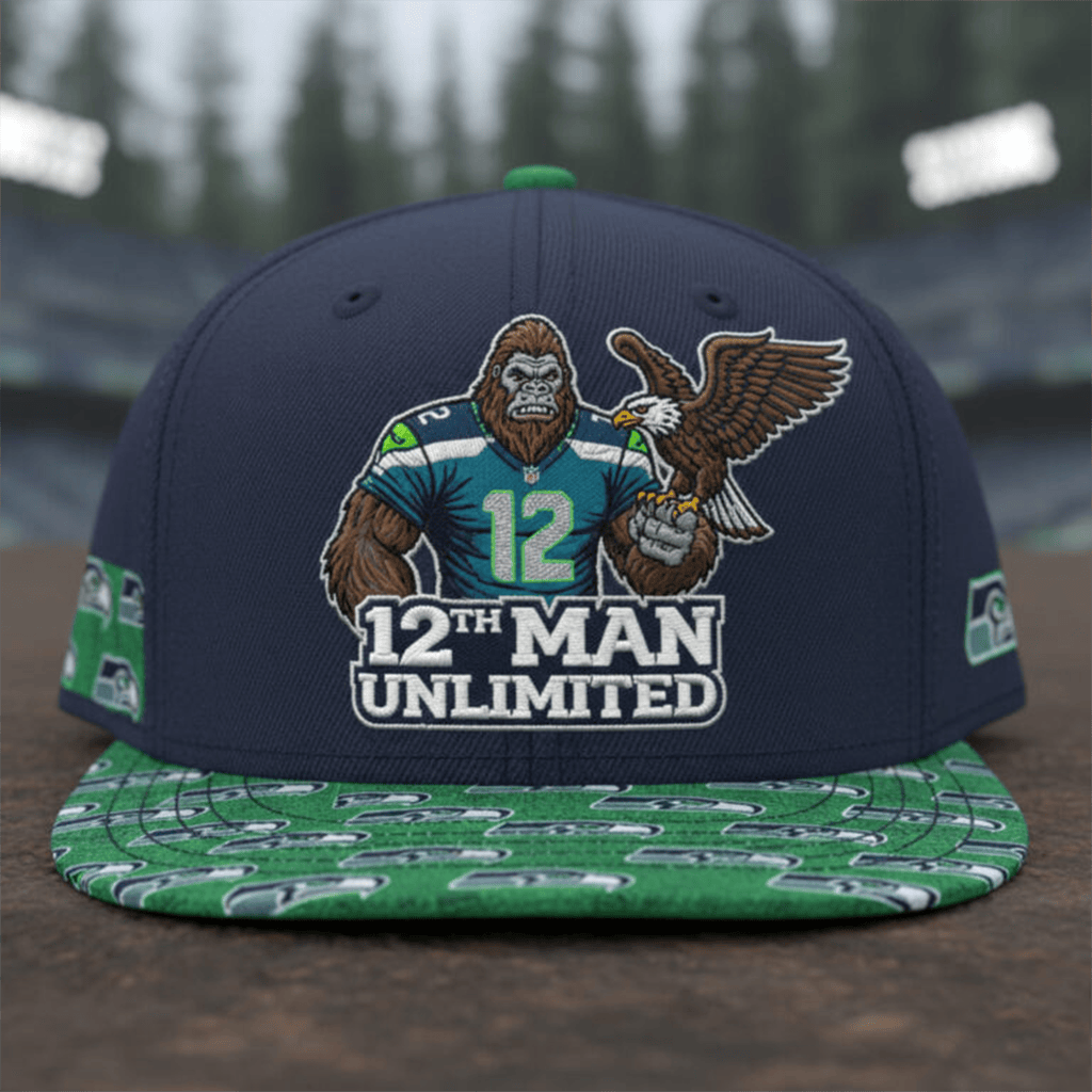 Bigfoot Eagles Seahawks 12th Man Unlimited Snapback Hat Embroidered Seahawks Merch For Fan