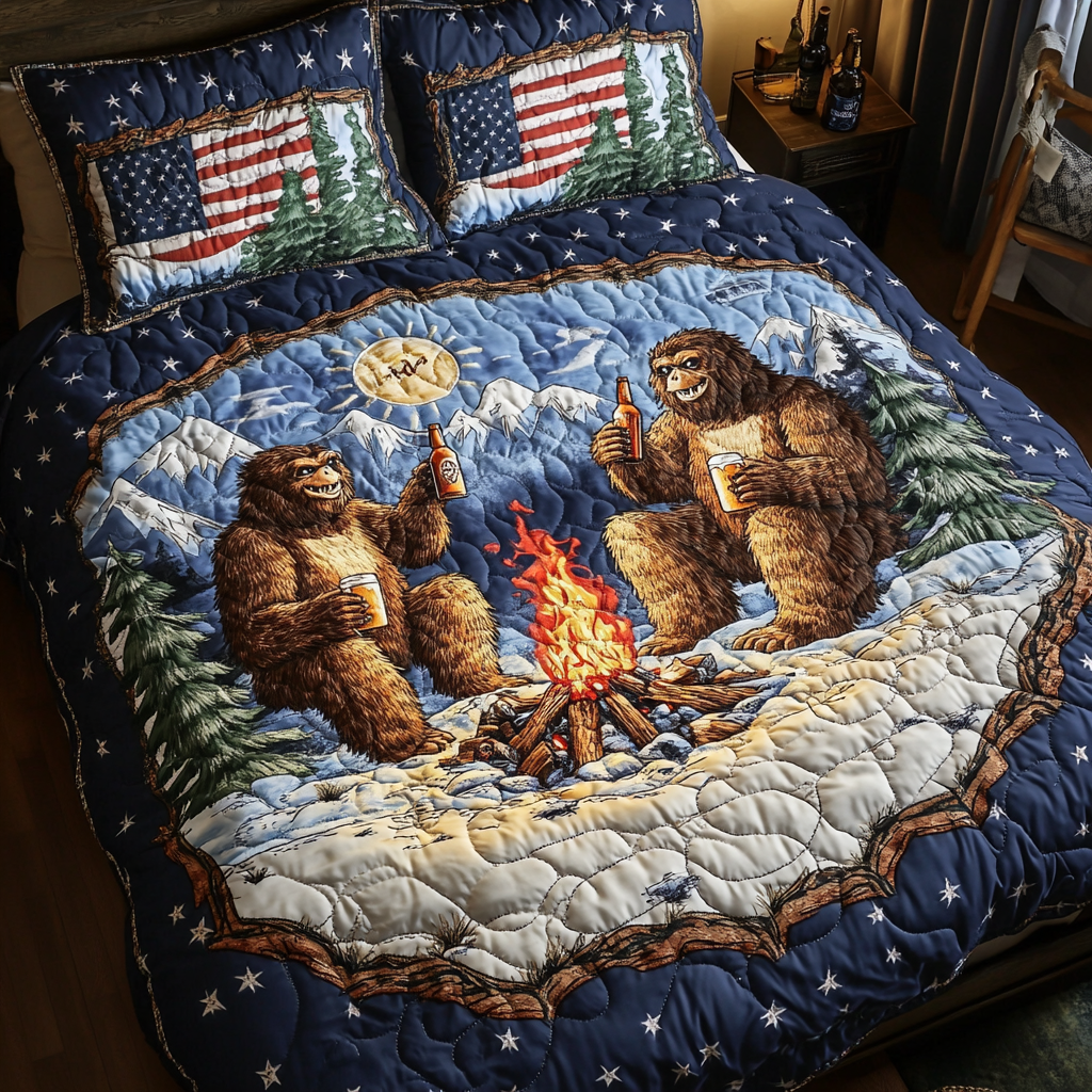 Bigfoot Expedition Quilted Bedding Set Best Bedspread Set Gifts For Bigfoot Lovers
