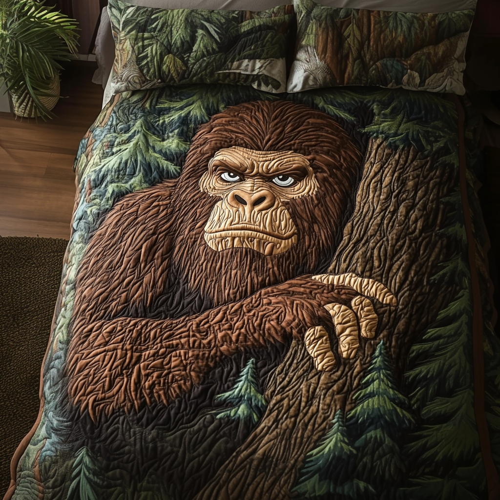 Bigfoot Forest Quilted Bedding Set Holiday Duvet Covers Bigfoot Sasquatch Gifts