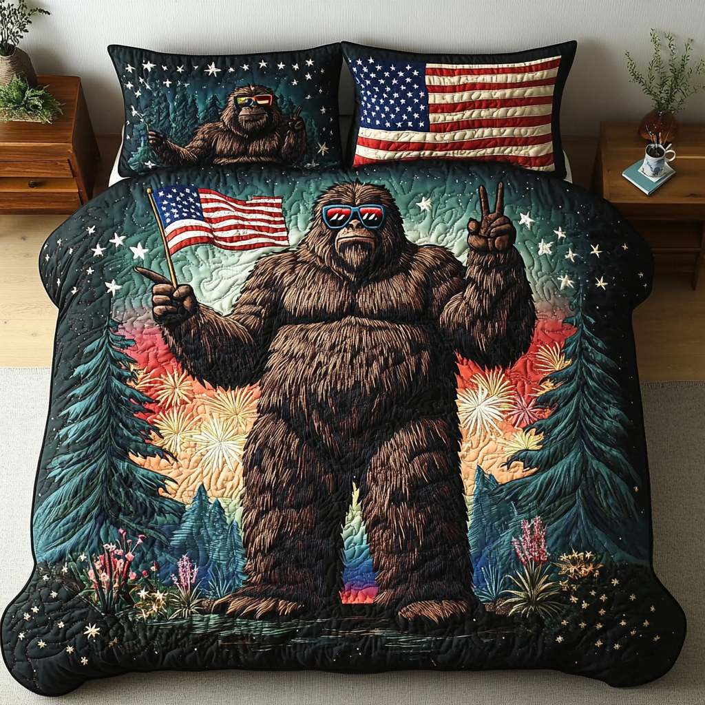 BigFoot Freedom Quilted Bedding Set Patriotic Bedroom Decor Bigfoot Gifts For Him