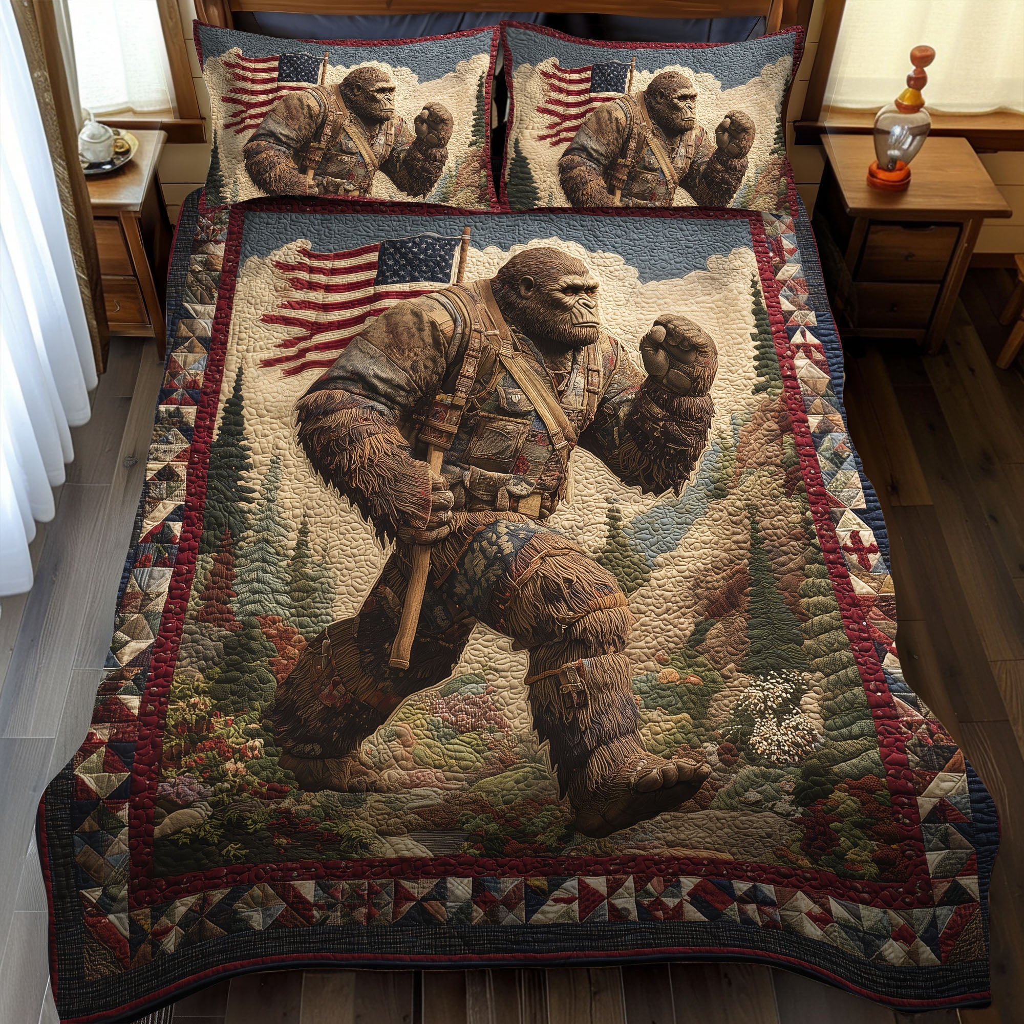Bigfoot Freedom Walk Quilted Bedding Set Bed Room Decoration Bigfoot Gifts For Dad