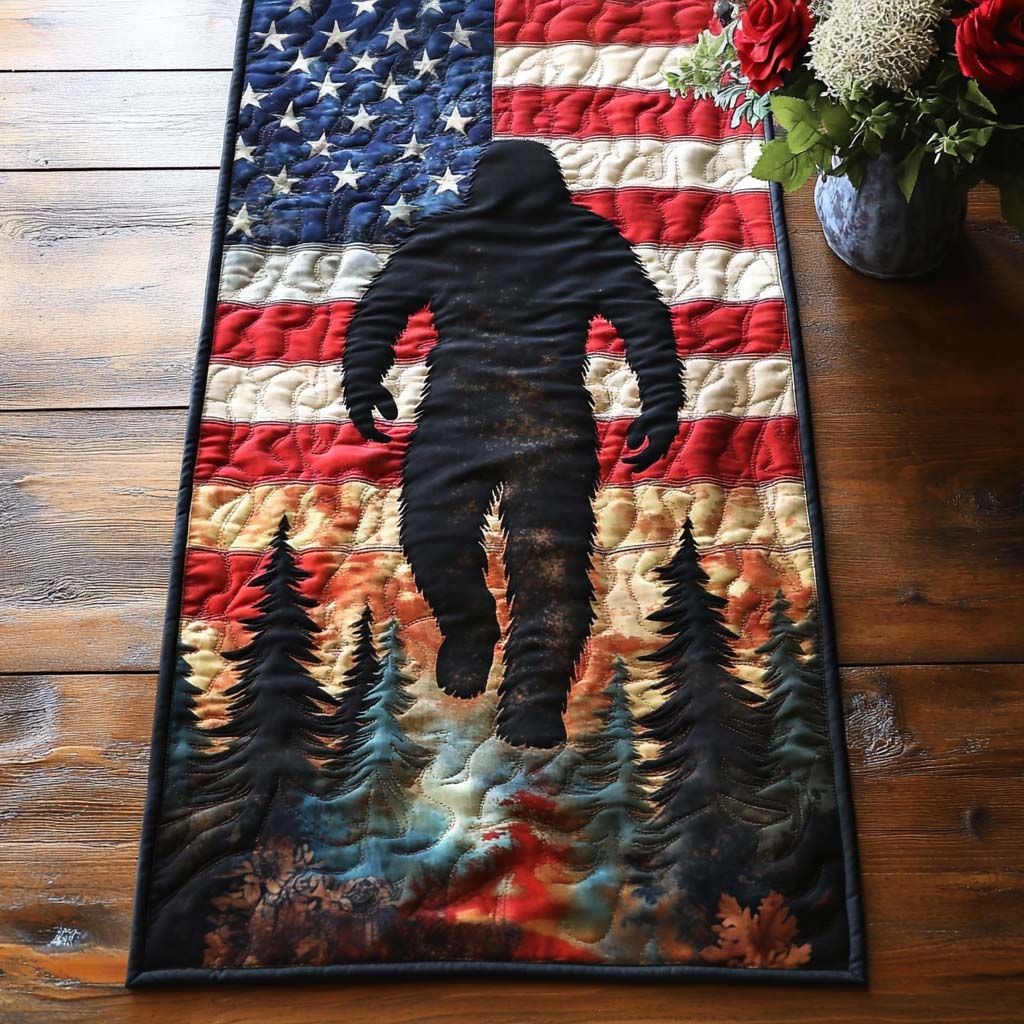 Bigfoot Freedom Walk Quilted Table Runner Dining Table Decor Ideas Patriotic Christmas Gifts