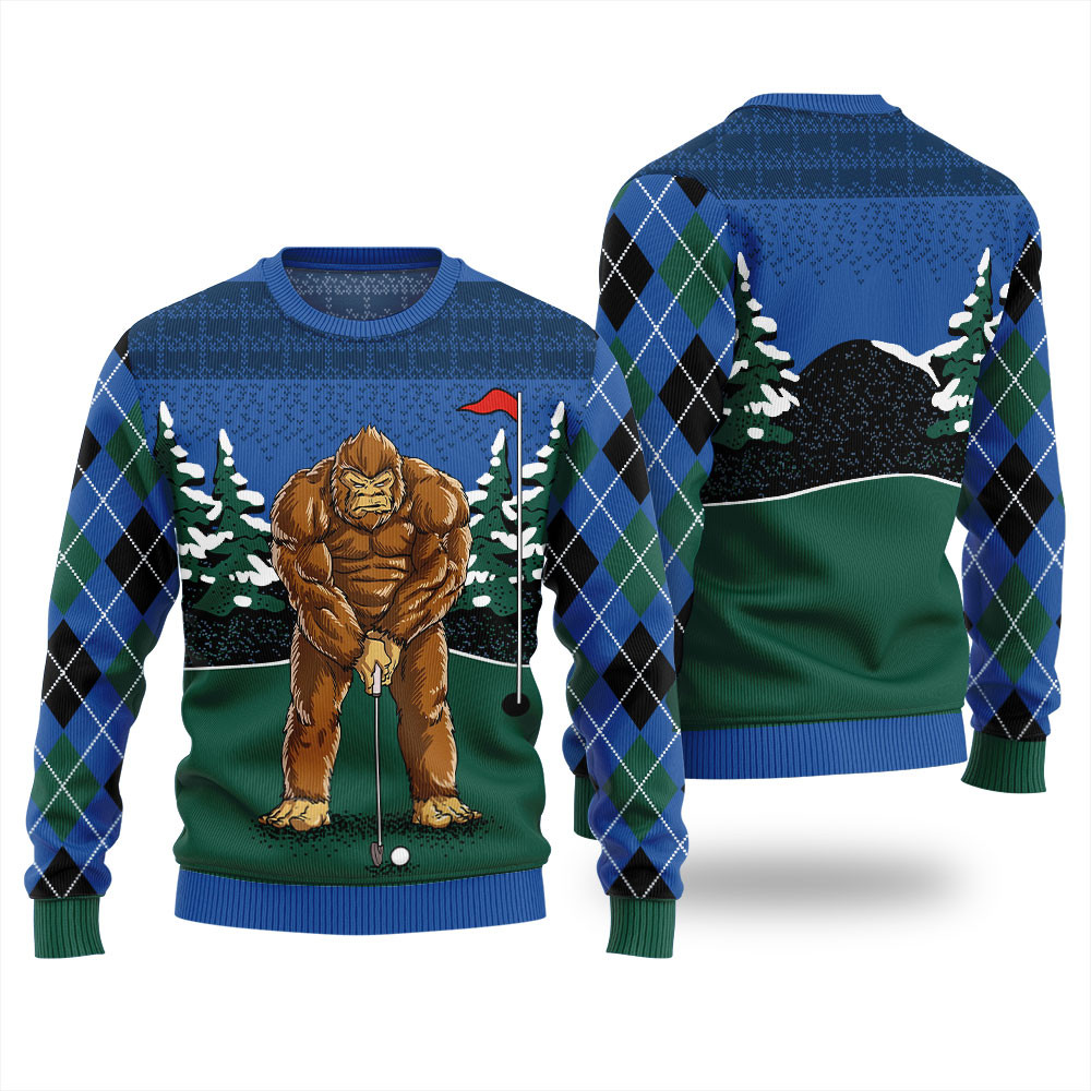Bigfoot Golfing Ugly Christmas Sweater Perfect Merch Gift for the Christmas Season