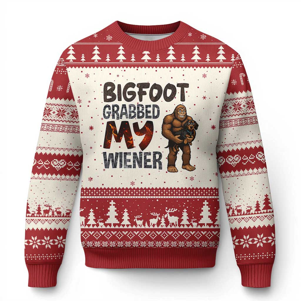 Bigfoot Grabbed My Wiener Ugly Christmas Sweater Dachshund Dog Sweater Dog Lover Gifts
