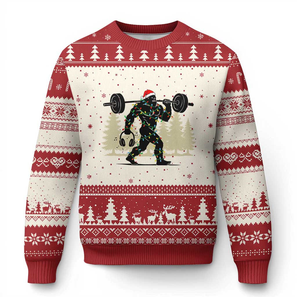 Bigfoot Gym Ugly Christmas Sweater Funny Sasquatch Bodybuilding Jumper Xmas Gymer Gifts